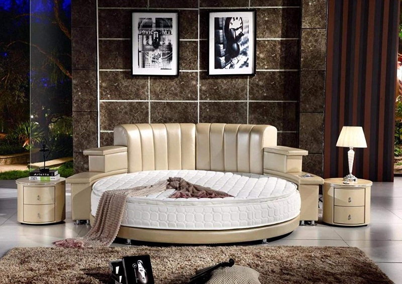 Round Leather Bed with Speakers