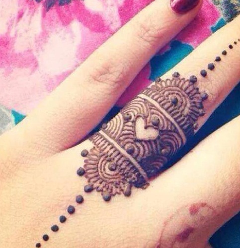 Cute Heart Styles Ring Mehndi Design