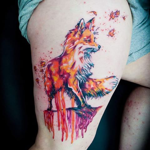 Dripping Watercolor Fox Tattoos