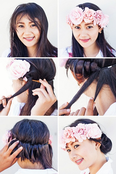 Wedding Hairstyle with Flower Crown Headband