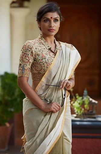 Plain Saree With Kalamkari Blouse