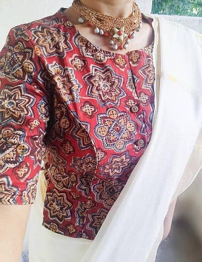 Kalamkari Blouse With Kerala Saree