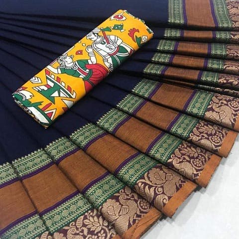 Chettinad Sarees With Kalamkari Blouse