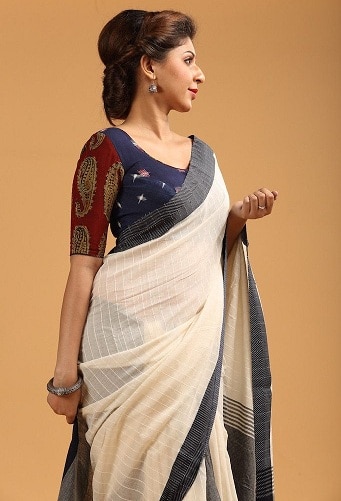 Handloom Sarees With Kalamkari Blouse