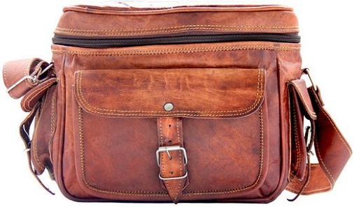 Crafts Vintage Leather Brown Travel Camera Bag - Men & Women -12