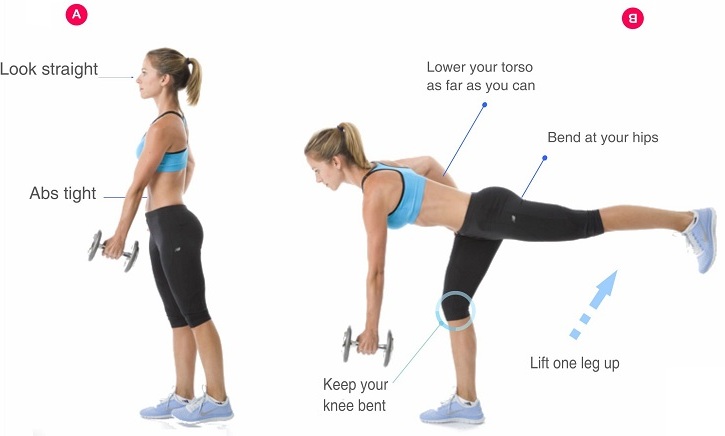 One Leg Dead Lift - exercise to reduce bum fat