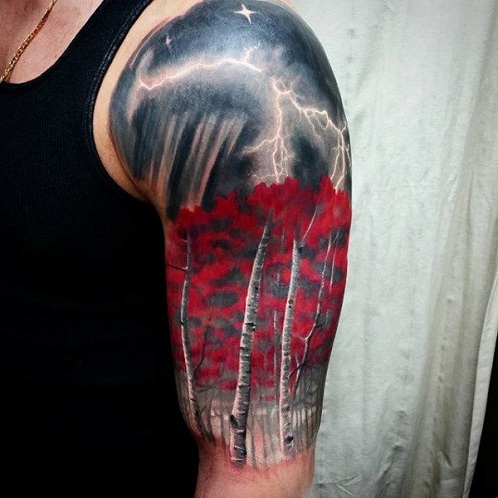 Birch Tree with Lightning Tattoo for Half Sleeve