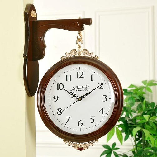 Antique Two- Sided Wooden Hanging Clock