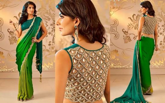 Pattu saree blouse designs fish scale jewels