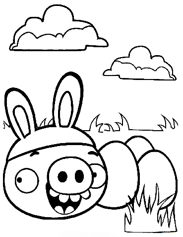 Minion Pig Stealing Easter Egg Angry Bird Colouring Page