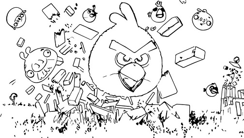 In Action Angry Bird Colouring Page