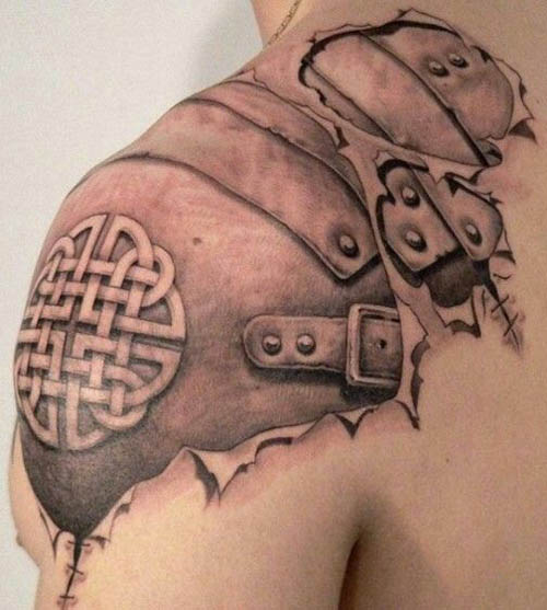 A Chilling Armour Shoulder Tattoo Design for Men