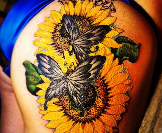 Sunflowers and butterflies