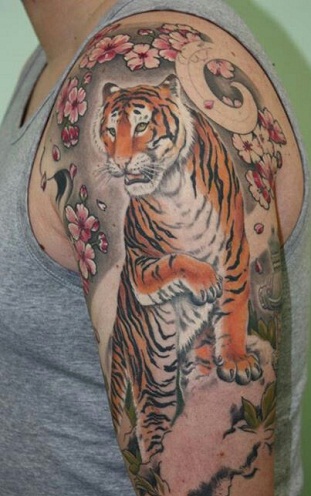 Tiger Tattoos With Flowers