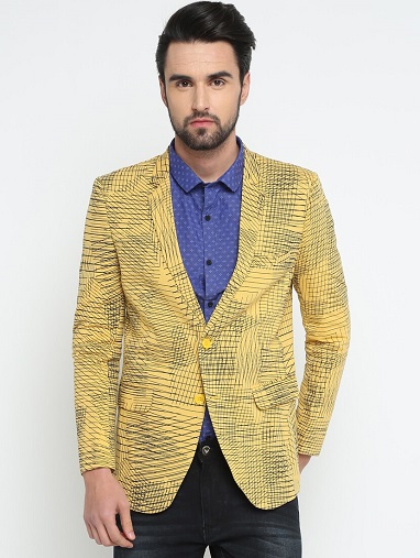 Yellow Cotton Blazer Men