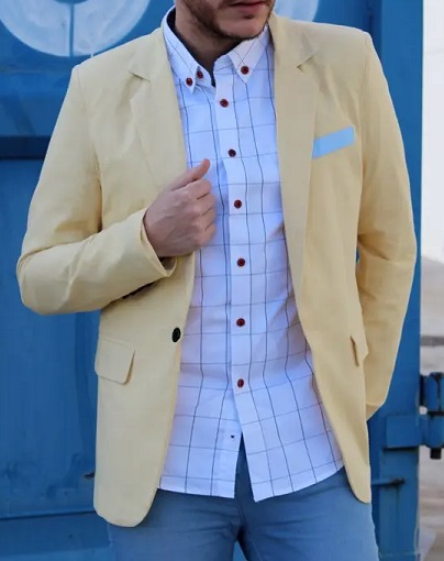 Yellow Linen Blazer For Men