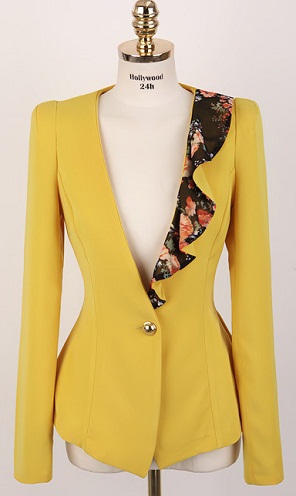 Yellow Blazer with Lotus Leaf Collar