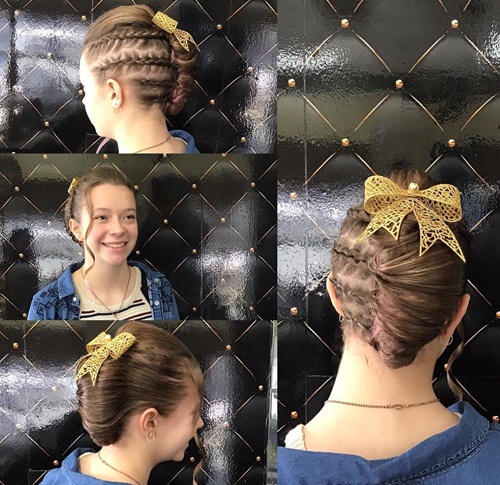 Cute Braided Hairdo With A Bow