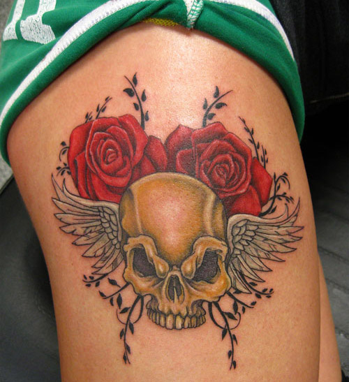 Skull and Rose Tattoo