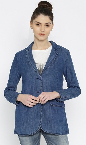 Blue Denim Single-Breasted Casual Blazer-6