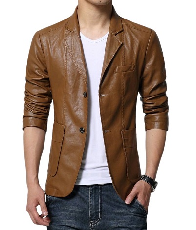 Men's Leather Blazer Slim Fit