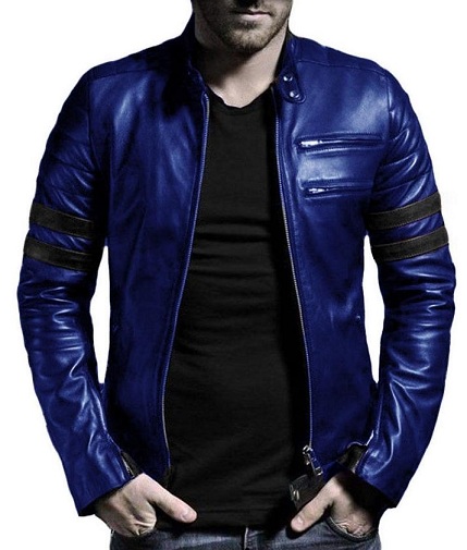 Blue Leather Blazer Men