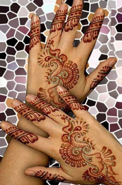 colourful back hand mehndi design