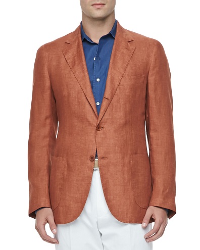 Orange Linen Blazer Men