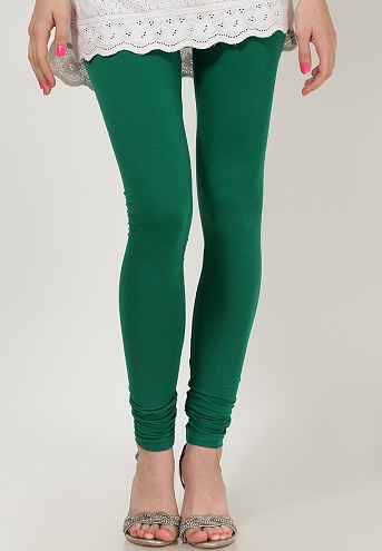 Solid Green Casual Churidar Leggings