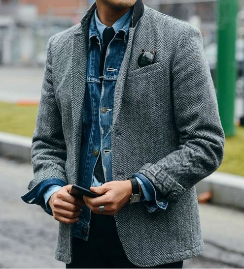 Casual Tweed Blazer Men