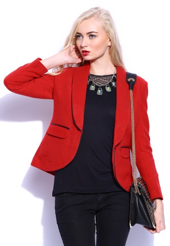 Vero Moda Red Solid Fitted Blazer