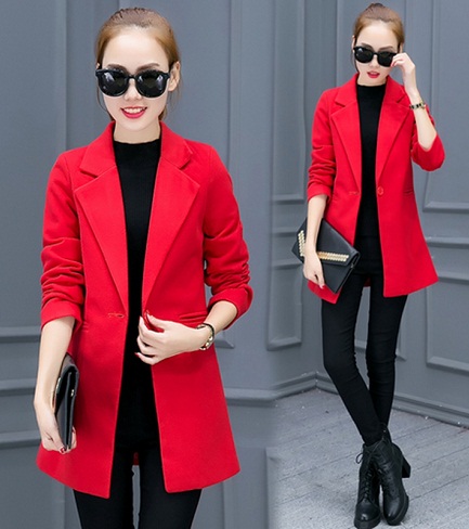 Red Solid Winter Blazer