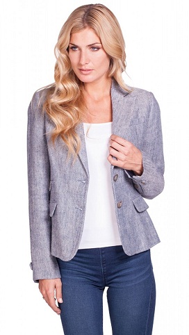 Greyish Blue Linen Blazer for Women