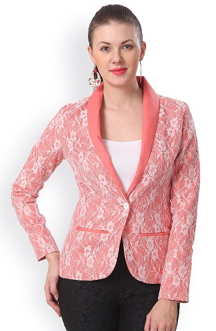 Salmon Pink Printed Linen Blazer