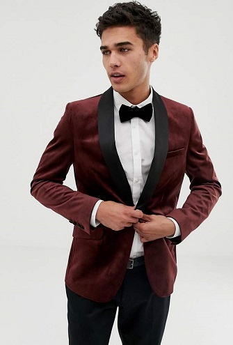 Maroon Velvet Blazer Mens