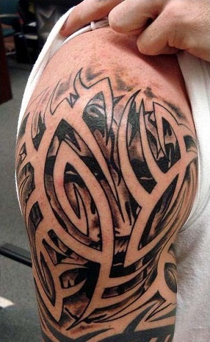 Tribal Lettering Sleeve Tattoo