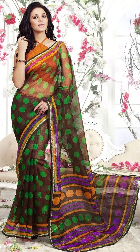 Orange Halter Neck Blouse Design For Net Saree