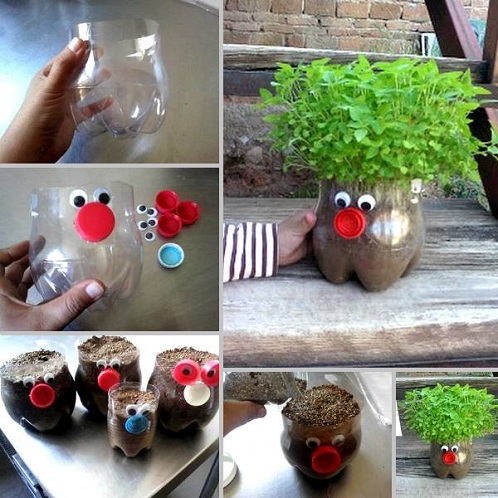 Friendly Face Bottle Planter