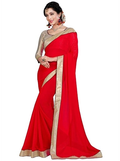 Red Sarees With Golden Blouse