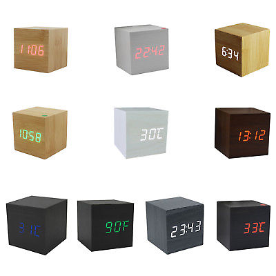 Wood Cube LED Display Desk Clocks