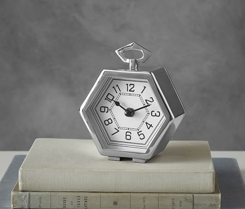 Hexagonal Shaped Silver Desk Clocks