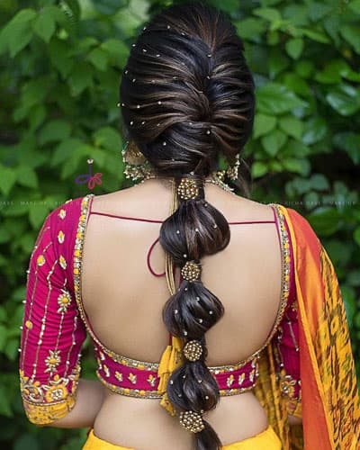 Rolled Up Braid Hair for Lehenga