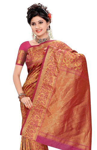 Orange Pink Kancheepuram Saree Blouse