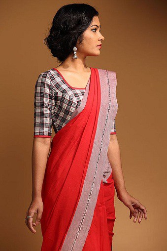 Plain Cotton Saree With Designer Blouse