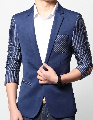 Mens Dark Blue Blazer With Stripes