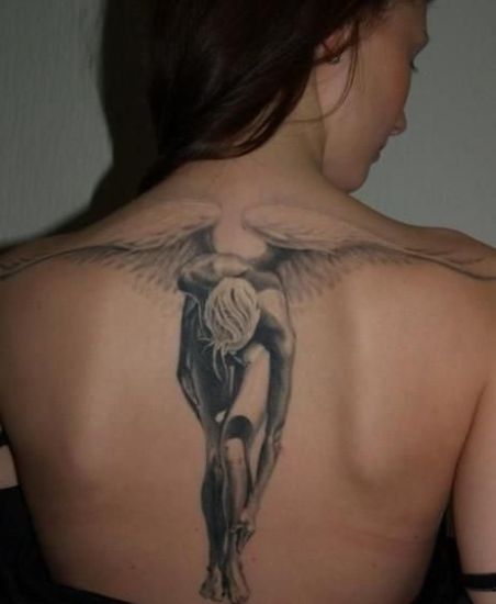 Shaded Posture With Wings Angel Tattoo Designs