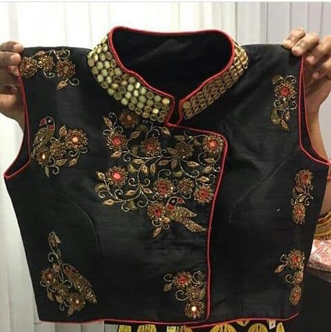 Chinese Collar Mirror Work Blouse