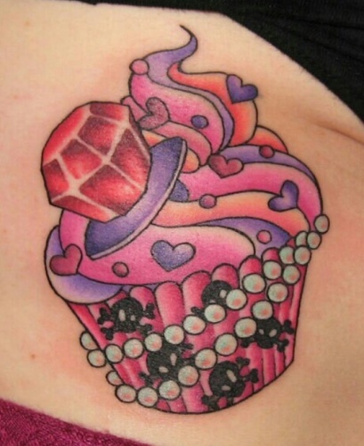 Pink Diamond Tattoo With Cupcake