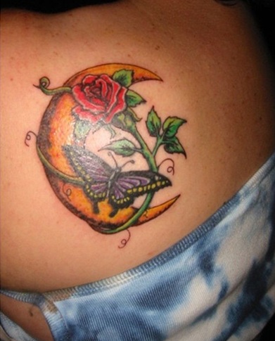 Orange Color Moon Tattoo
