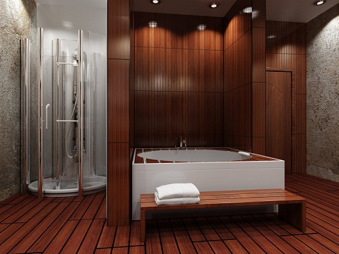 Wooden Floor Classic Modern Bathroom